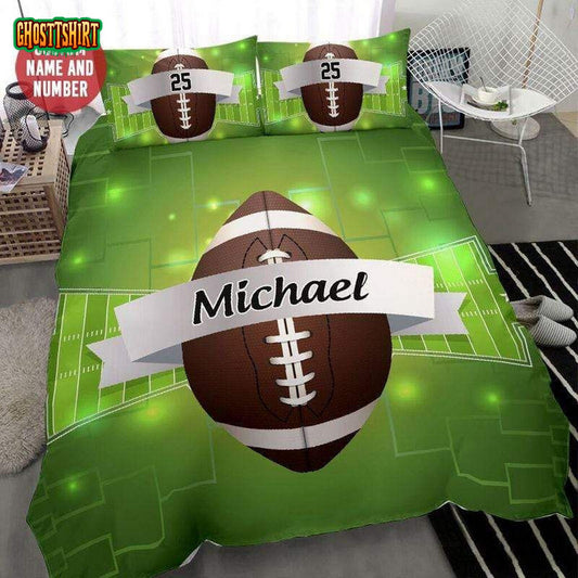 Green Football Ball Custom Duvet Cover Bedding Set
