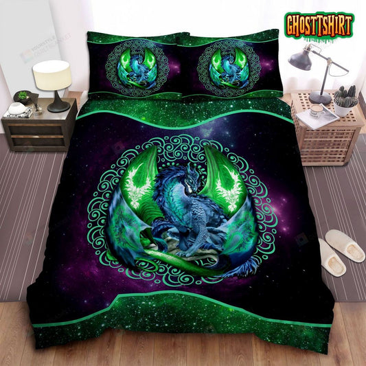 Green Galaxy Dragon Art Bed Sheets Spread Duvet Cover Bedding Set