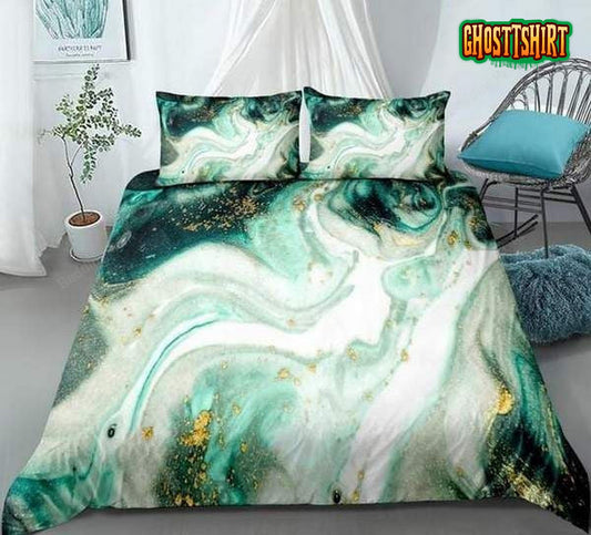 Green Gold Luxury Marble Bed Sheets Duvet Cover Bedding Set