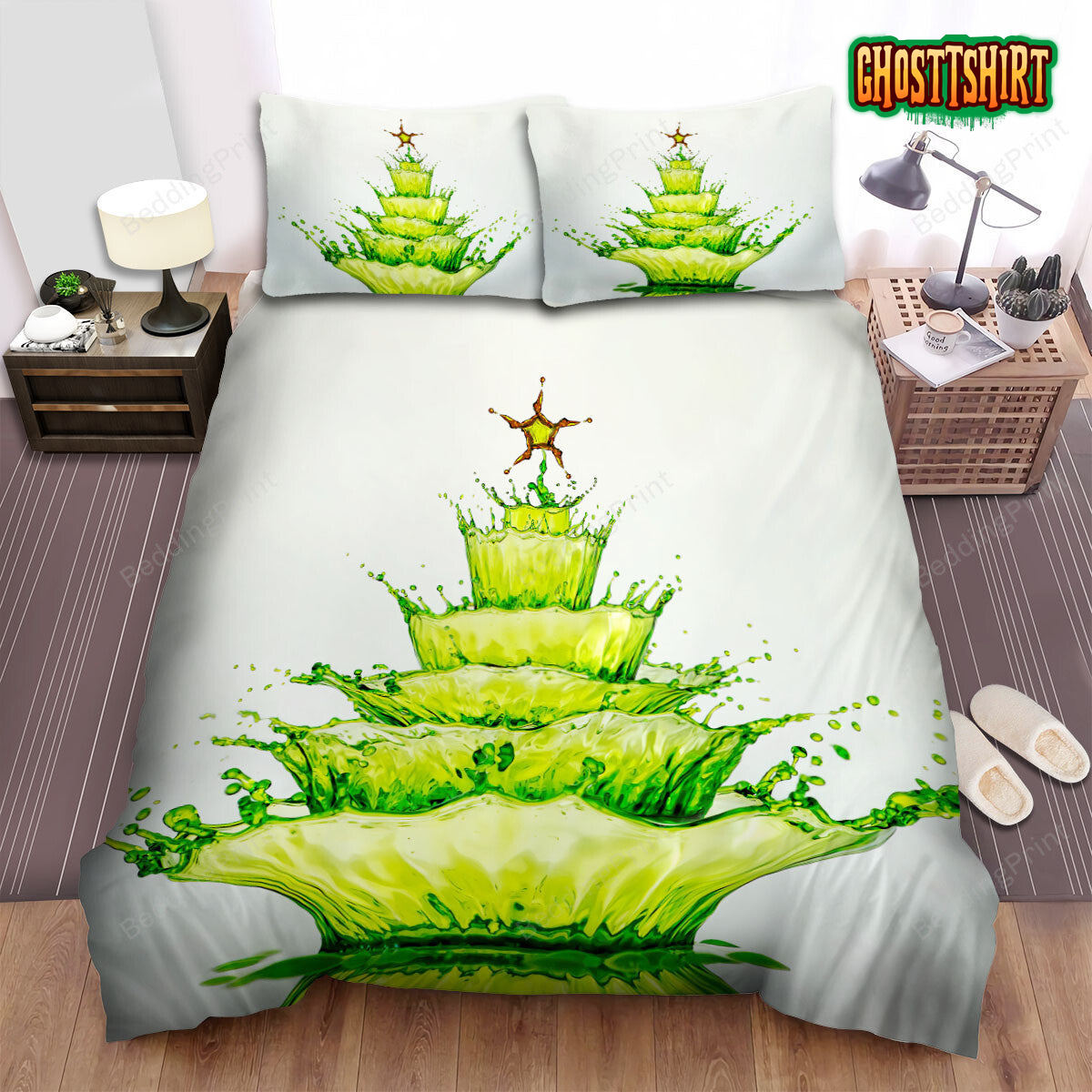 Green Liquid Dropped The Christmas Tree Bed Sheets Spread Duvet Cover Bedding Set