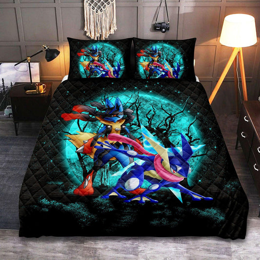 Personalized Halloween  3-pc Quilt Bedding Set – Greninja Satoshi Mega Lucario Funny Moonlight Design