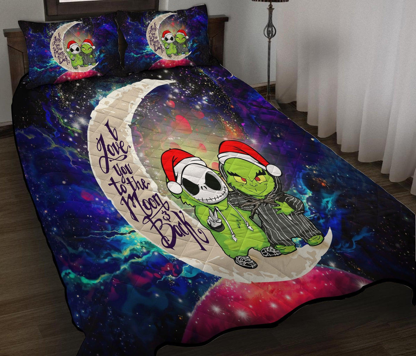 Personalized Grinch Jack Nightmare Before Christmas Galaxy 3-pc Quilt Bedding Set