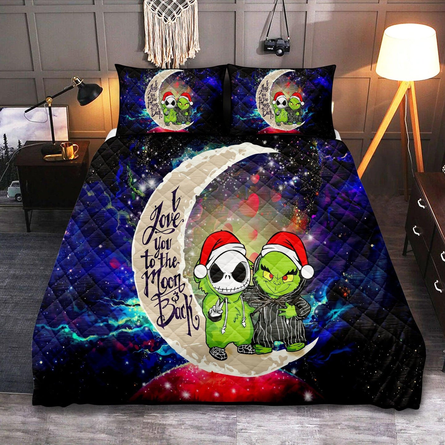 Personalized Grinch Jack Nightmare Before Christmas Galaxy 3-pc Quilt Bedding Set