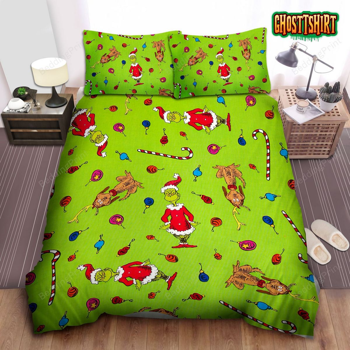 Grinch Christmas Pattern Bed Sheets Duvet Cover Bedding Set