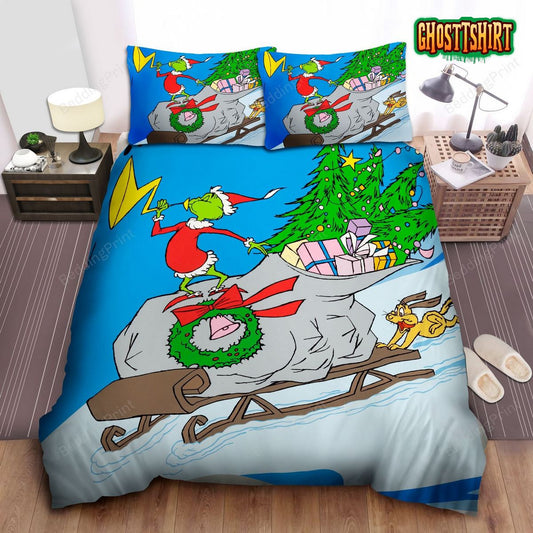 Grinch Stealing Christmas Presents Bed Sheets Duvet Cover Bedding Set