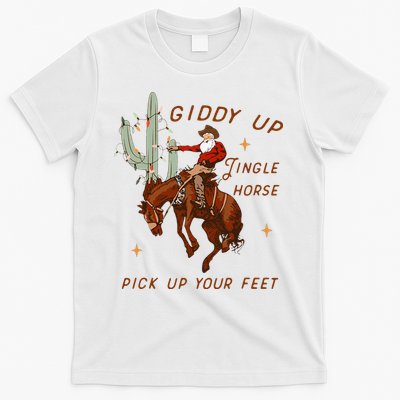 Giddy Up Jingle Horse Pick Up Your Feet Cowboy Santa Xmas T-Shirt