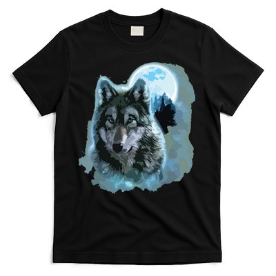 Grey Wolf Hunting Ground, Icy Moon, Forest, Galaxy T-Shirt