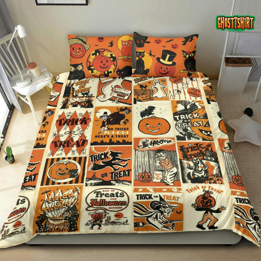 Halloween Bedding Set 01 - Black Cat Art - Trick & Treat Bedding - Pumpkin Witches Bedding