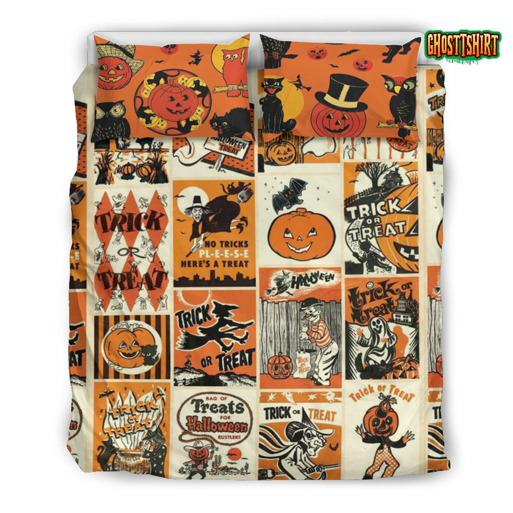 Halloween Bedding Set 01 - Black Cat Art - Trick & Treat Bedding - Pumpkin Witches Bedding