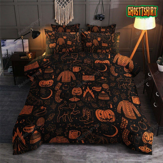 Halloween Black Cat Pumpkin Bed Sheets Duvet Cover Bedding Set