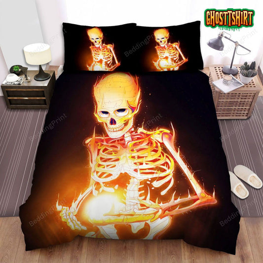 Halloween Burning Skeleton Illustration Bed Sheets Spread Duvet Cover Bedding Set