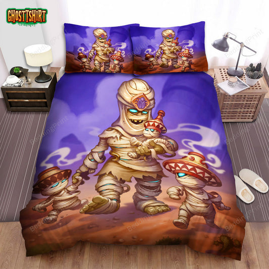 Halloween Cartoon Mummy Family Bed Sheets Spread Duvet Cover Bedding Set
