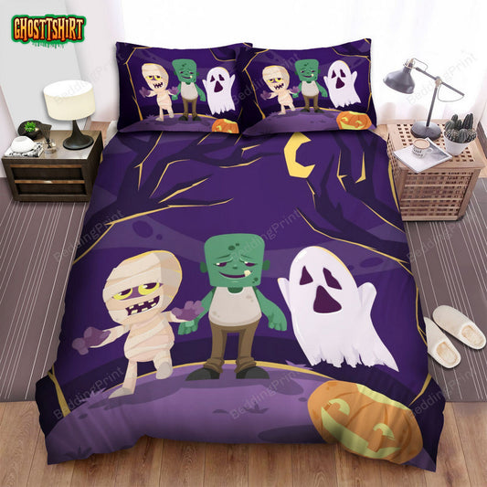 Halloween Cartoon Mummy & His Friend Bed Sheets Spread Duvet Cover Bedding Set