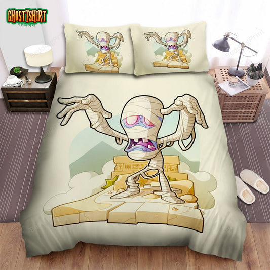 Halloween Cartoon Mummy Illustration Bed Sheets Spread Duvet Cover Bedding Set