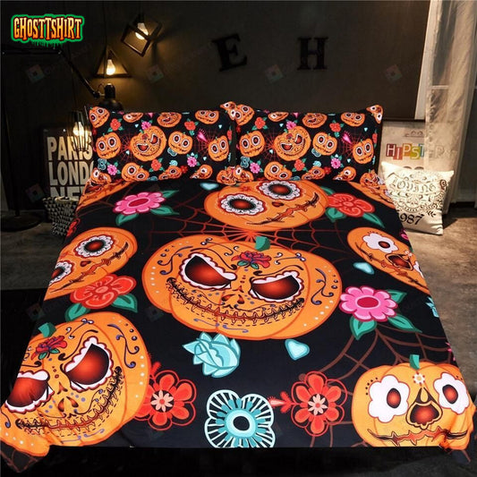 Halloween Cartoon Pumpkin Cotton Bed Sheets Spread Comforter Duvet Cover Bedding Set