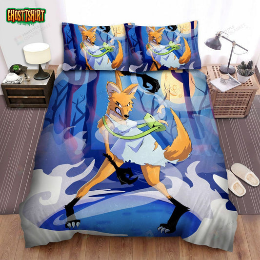 Halloween Cartoon Werewolf Girl Transformation Bed Sheets Spread Duvet Cover Bedding Set