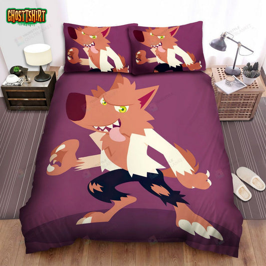 Halloween Cartoon Werewolf In White Shirt Bed Sheets Spread Duvet Cover Bedding Set