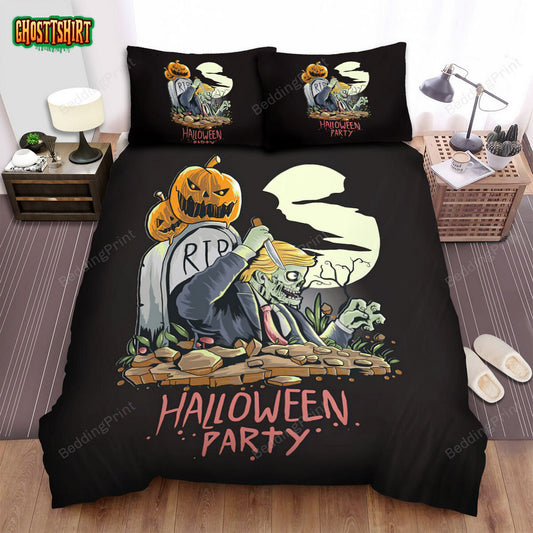 Halloween Cartoon Zombie With Blonde Hair Bed Sheets Spread Duvet Cover Bedding Set