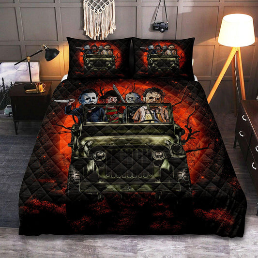 Personalized Halloween Horror Movie 3-pc Quilt Bedding Set – Funny Moonlight Design