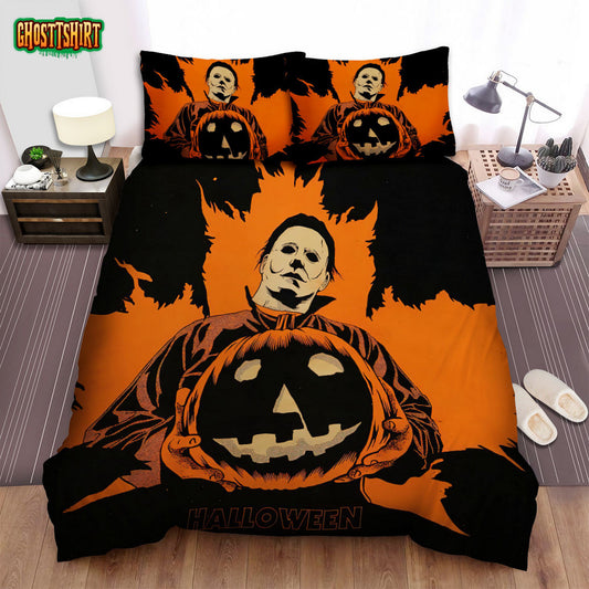 Halloween Movie Black Background Photo Bed Sheets Spread Comforter Duvet Cover Bedding Set