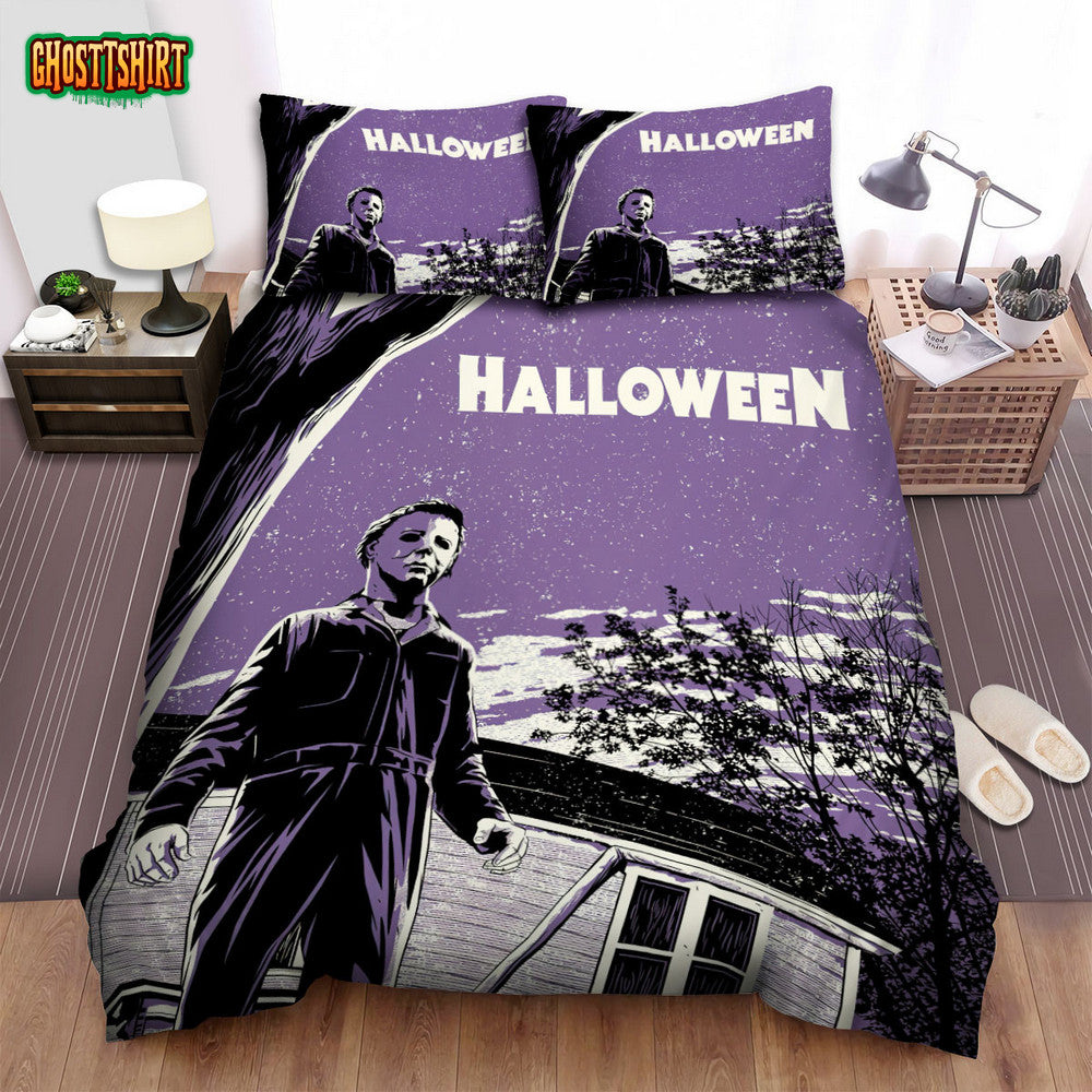 Halloween Movie Purple Background Bed Sheets Spread Comforter Duvet Cover Bedding Set