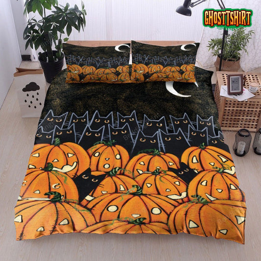 Halloween Pumpkin Black Cat Bed Sheets Duvet Cover Bedding Set