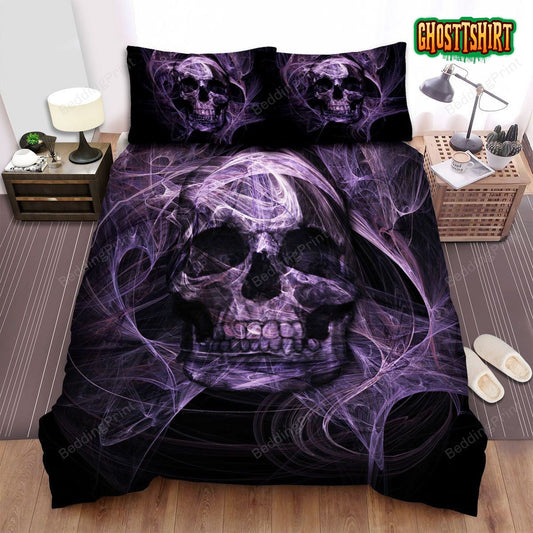 Halloween Purple Smoke Skull Digital Illustration Bed Sheets Spread Duvet Cover Bedding Set