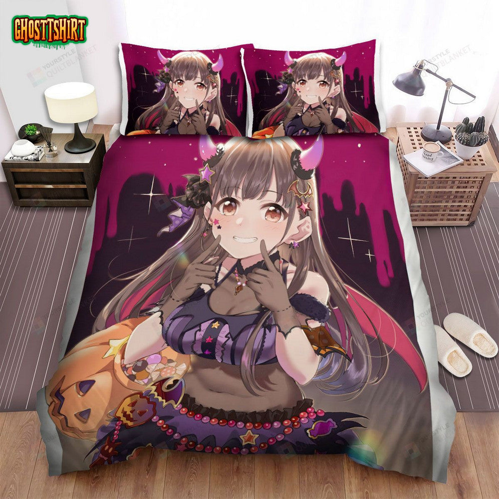 Halloween Smiling Demon Girl Anime Art Bed Sheets Spread Duvet Cover Bedding Set