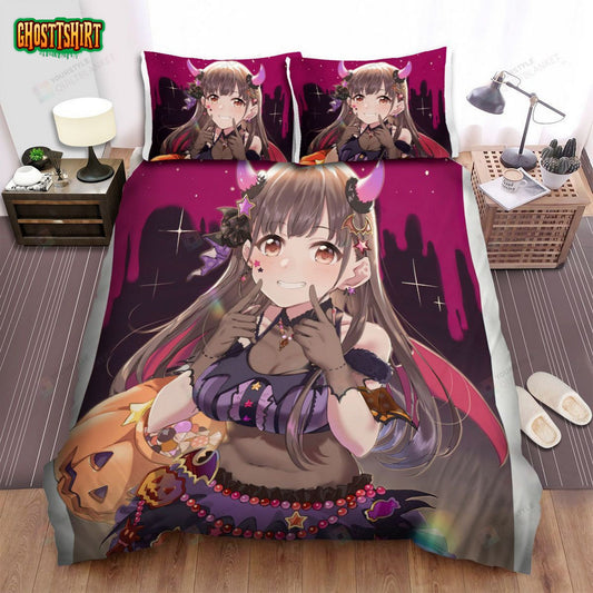 Halloween Smiling Demon Girl Anime Art Bed Sheets Spread Duvet Cover Bedding Set