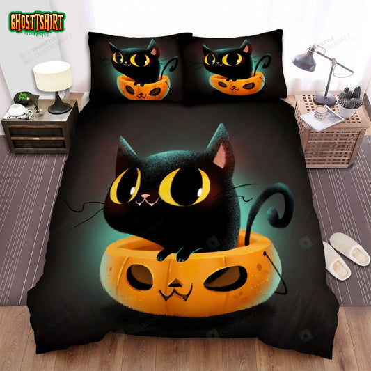 Halloween Tiny Black Cartoon Cat Bed Sheets Spread Duvet Cover Bedding Set