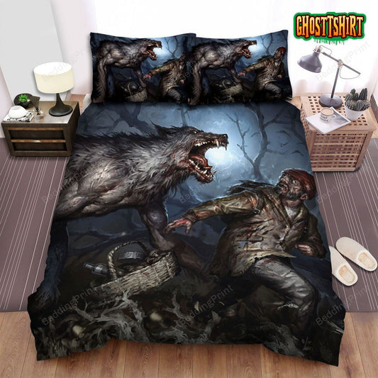 Halloween Werewolf Hunting Down A Passenger Bed Sheets Spread Duvet Cover Bedding Set