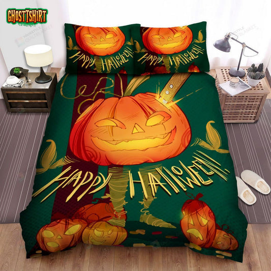 Happy Halloween With Cartoon Jack-O-Lantern Bed Sheets Spread Duvet Cover Bedding Set