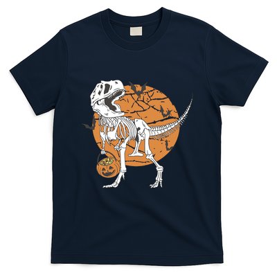 Halloween Boy Dinosaur Skeleton T Rex Scary Pumpkin Moon T-Shirt