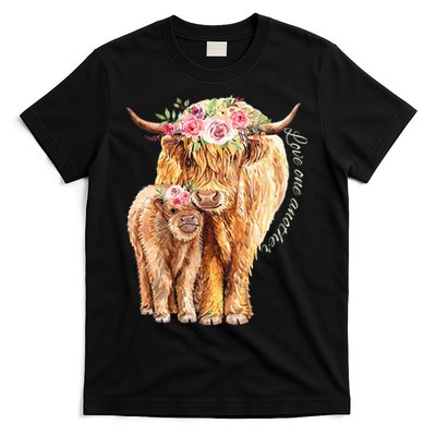 Highland Cattle Lover Cow Calf Farm Love One Another Cute T-Shirt
