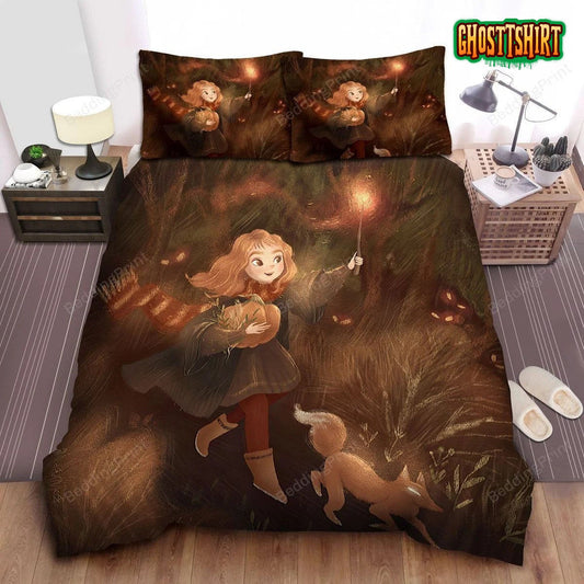 Hermione Lumos Spell Halloween Theme Painting Bed Sheets Duvet Cover Bedding Set