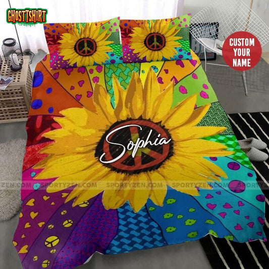 Hippie Sunflower Personalized Custom Name Duvet Cover Bedding Set