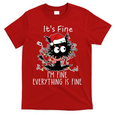 Its Fine Im Fine Everything Is Fine Cat Tangled In Christmas Lights T-Shirt