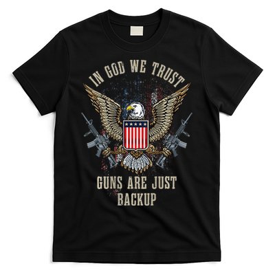 In God We Trust Guns Are Just Backup AR 15 American Flag T-Shirt