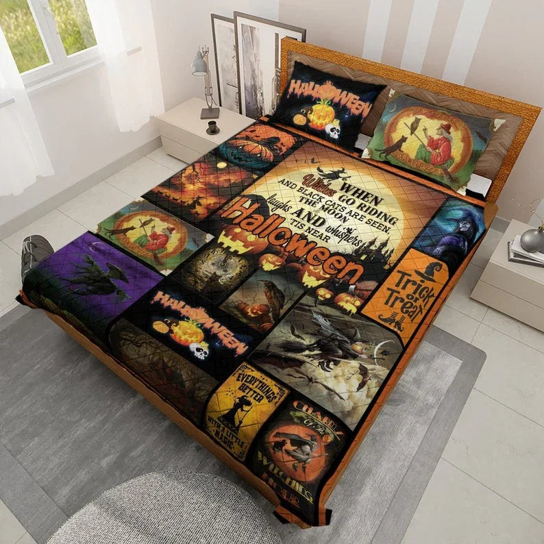 Personalized Vintage Witch Halloween 3-Piece Quilt Bedding Set With Pillowcases