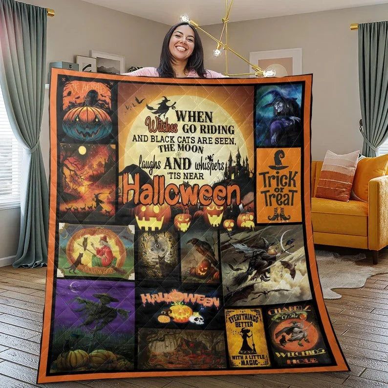 Personalized Vintage Witch Halloween 3-Piece Quilt Bedding Set With Pillowcases