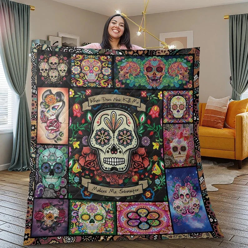 Personalized Vintage Sugar Skull Halloween 3-Piece Quilt Bedding Set With Pillowcases