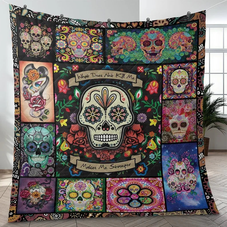 Personalized Vintage Sugar Skull Halloween 3-Piece Quilt Bedding Set With Pillowcases