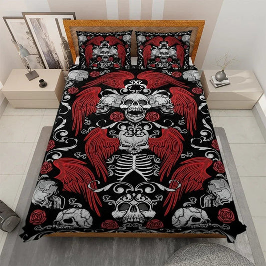Personalized Retro Skul Halloween 3-Piece Quilt Bedding Set With Pillowcases