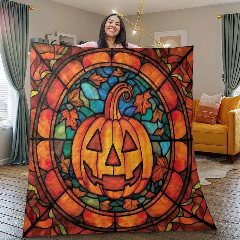Personalized Vintage Pumpkin Halloween Night 3-Piece Quilt Bedding Set With Pillowcases