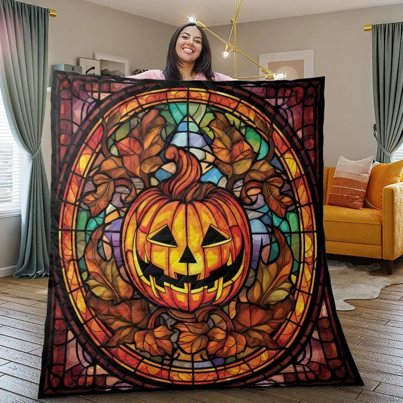 Personalized Vintage Scary Pumpkin Halloween 3-Piece Quilt Bedding Set With Pillowcases