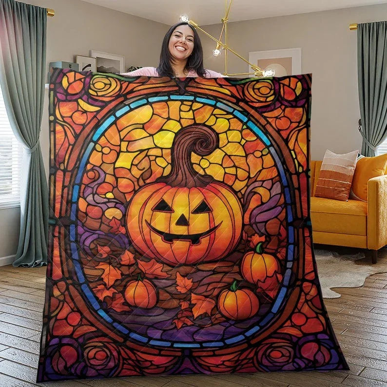 Personalized Vintage Pumpkin Halloween 3-Piece Quilt Bedding Set With Pillowcases