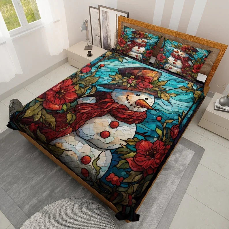 Personalized Retro Hibiscus Christmas 3-Piece Quilt Bedding Set With Pillowcases