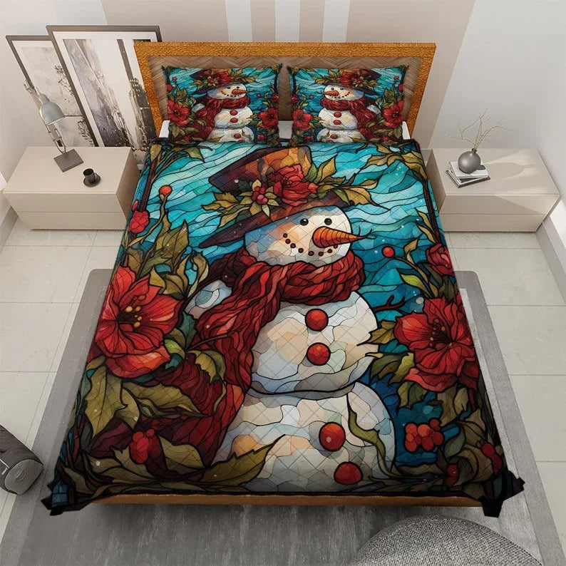 Personalized Retro Hibiscus Christmas 3-Piece Quilt Bedding Set With Pillowcases