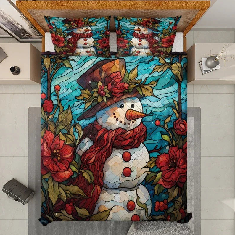 Personalized Retro Hibiscus Christmas 3-Piece Quilt Bedding Set With Pillowcases