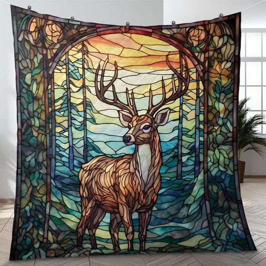 Personalized Vintage Reindeers Christmas 3-Piece Quilt Bedding Set With Pillowcases